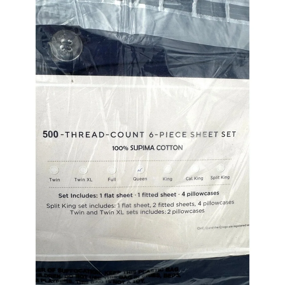 Northern Nights Queen 500TC Supima Cotton Bed Sheet Set Navy Blue New